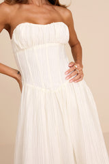 Aspen Ivory Plisse Strapless Bustier Midi Dress