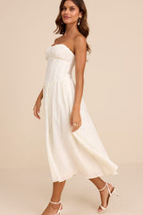 Aspen Ivory Plisse Strapless Bustier Midi Dress