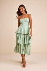 Beverly Sage Green Jacquard Tiered Midi Dress