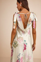 Zoella Pale Mint Floral Satin Tie-Strap Midi Dress