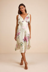 Zoella Pale Mint Floral Satin Tie-Strap Midi Dress