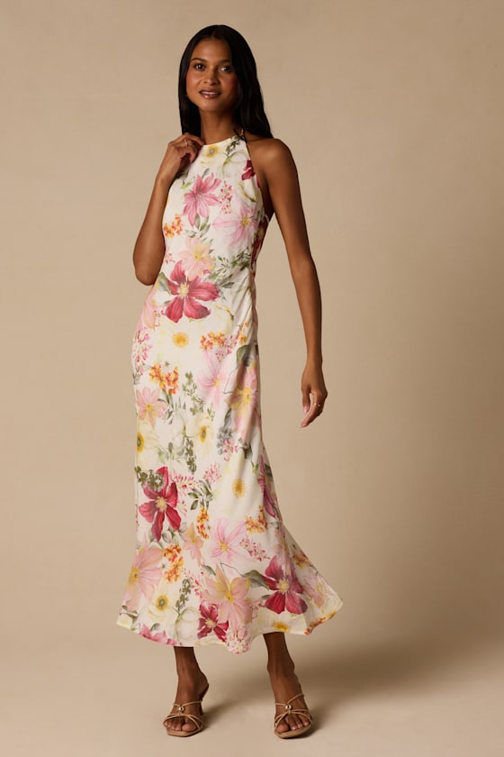 Sidney Ivory Multi Floral Halter Maxi Dress