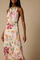 Sidney Ivory Multi Floral Halter Maxi Dress