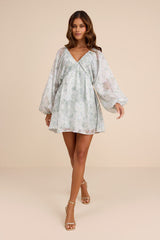 Halen White Floral Long Sleeve Mini Dress