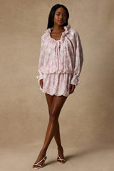 Marcia Blush Pink Floral Ruffled Drop Waist Mini Dress