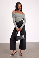 Good Times Sage Mesh Off-the-Shoulder Long Sleeve Top