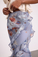 Breelyn Dusty Lavender Floral Ruffled Midi Skirt