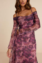Pia Mauve Purple Floral Asymmetrical Midi Dress