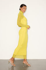 Milla Yellow Mesh Mock Neck Maxi Dress