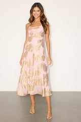 Tabatha Light Pink Floral Jacquard Midi Dress