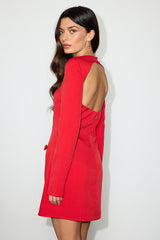 Pemberton Red Boat Neck Long Sleeve Mini Dress