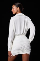 Solena White Jersey Knit Collared Bodycon Mini Dress