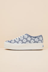 Triple Up Light Blue Floral Embroidered Platform Sneakers