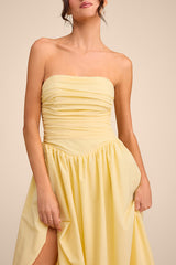 Marilou Light Yellow Strapless Ruched Lace-Up Maxi Dress