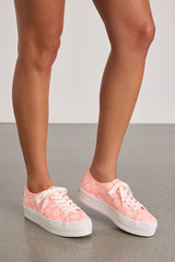 Triple Up Neon Coral Floral Embroidered Platform Sneakers