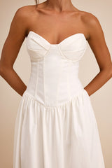 Almeria White Strapless Lace-Up Maxi Dress
