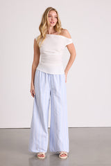 Debonair Ivory Poplin Ruched Asymmetrical Top