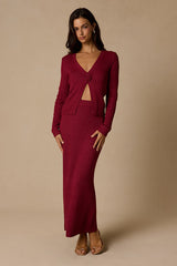 Colbina Berry Red Ribbed Rosette Sweater Top