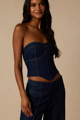 Denna Dark Wash Denim Strapless Top