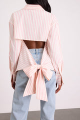 Logan Ivory and Pink Striped Cutout Button-Up Long Sleeve Top