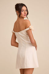 Gracen Ivory Rosette Off-the-Shoulder Skater Mini Dress