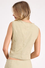 Jordina Light Sage Button-Front Vest Top