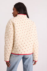 Bundled Perfection Cream Cherry Print Quilted Puffer Jacket