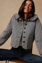 Ilona Black and White Gingham Quilted Collared Jacket