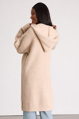 Nalina Beige Chunky Knit Open-Front Duster Cardigan