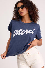 Merci Heather Blue Short Sleeve Graphic Tee