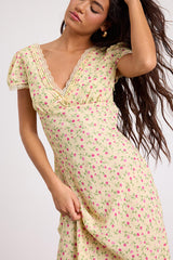Liv Light Yellow Ditsy Floral Slip Midi Dress