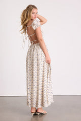 Wanda Ivory Ditsy Floral Tie-Back Puff Sleeve Maxi Dress