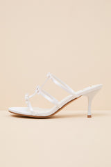 Millie White Satin Strappy Bow High Heel Slide Sandals