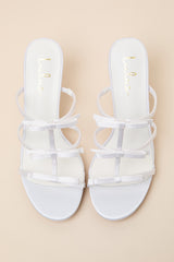 Millie White Satin Strappy Bow High Heel Slide Sandals