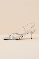 Sara Silver Strappy Slingback High Heel Sandals