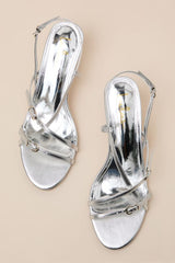 Sara Silver Strappy Slingback High Heel Sandals