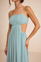 Adara Light Blue Pleated Cutout Maxi Dress