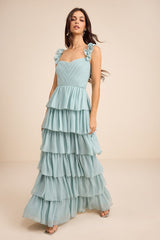 Alba Light Blue Ruffled Tiered Maxi Dress