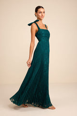 Nyssa Emerald Floral Burnout Pleated Maxi Dress