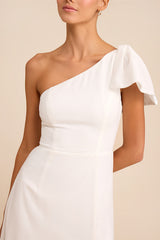 Simply Brilliant White One-Shoulder Bow Maxi Dress