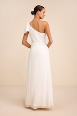 Simply Brilliant White One-Shoulder Bow Maxi Dress