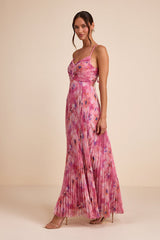 Whitley Pink Floral Pleated Sleeveless Maxi Dress