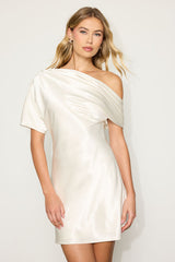 Maralina Ivory Satin Asymmetrical Mini Dress