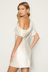 Maralina Ivory Satin Asymmetrical Mini Dress
