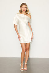 Maralina Ivory Satin Asymmetrical Mini Dress