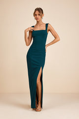 Inspiring Allure Hunter Green Square Neck Column Maxi Dress