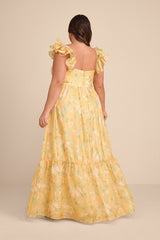 Soiree Perfection Yellow Floral Ruffled Tiered Maxi Dress