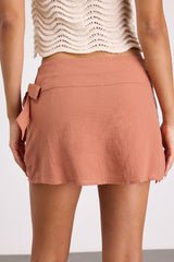 Elra Terracotta Cotton Faux-Wrap Mini Skirt