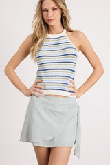 Elra Light Blue Cotton Faux-Wrap Mini Skirt