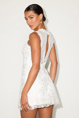 Cirella White Embroidered Sleeveless Mini Dress